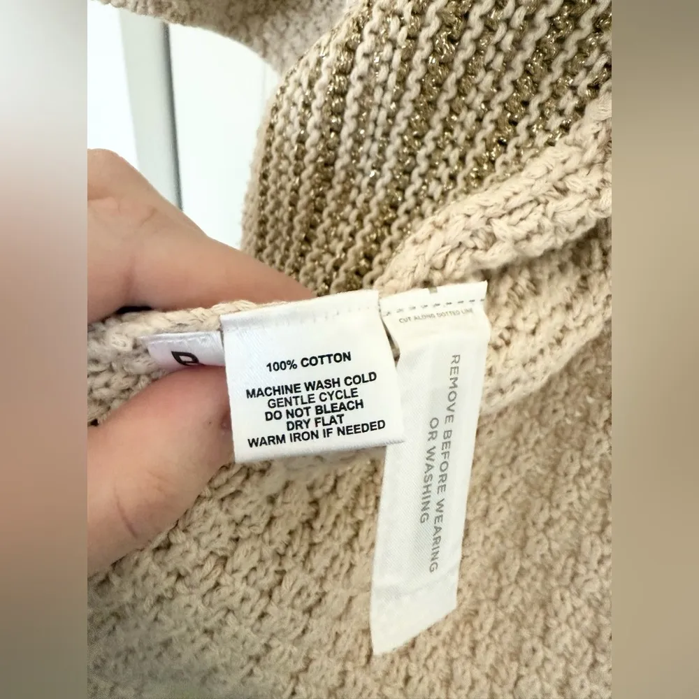 LOFT Tan Cream Knit Open Front Cardigan Short Sleeve Shrug Sweater Size Medium - Image 5