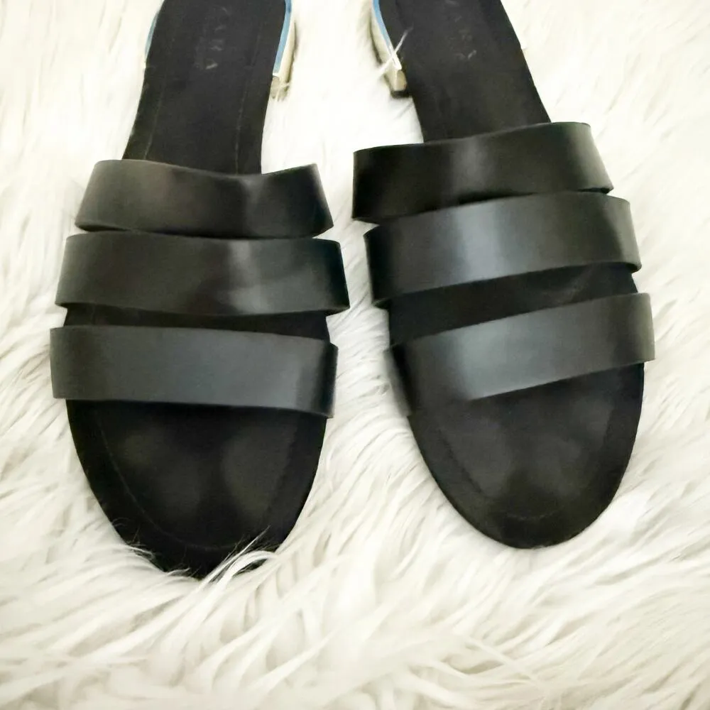 ZARA TRAFALUC | Black Flat Slide Band Sandals Chrome Silver Mini Heel | 40, US 9 - Image 3