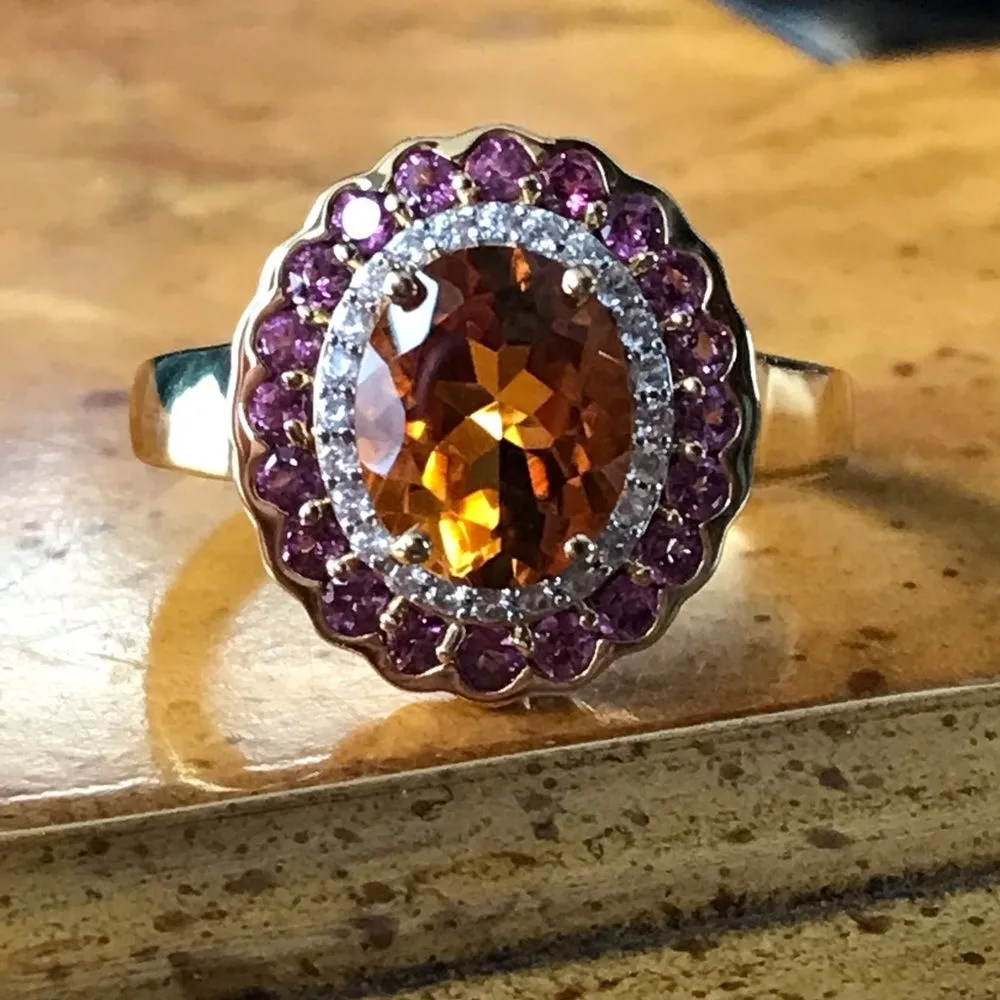 Santa Ana Madeira Citrine Sterling Silver Yellow Gold Vermeil Ring Size 10 - Image 9