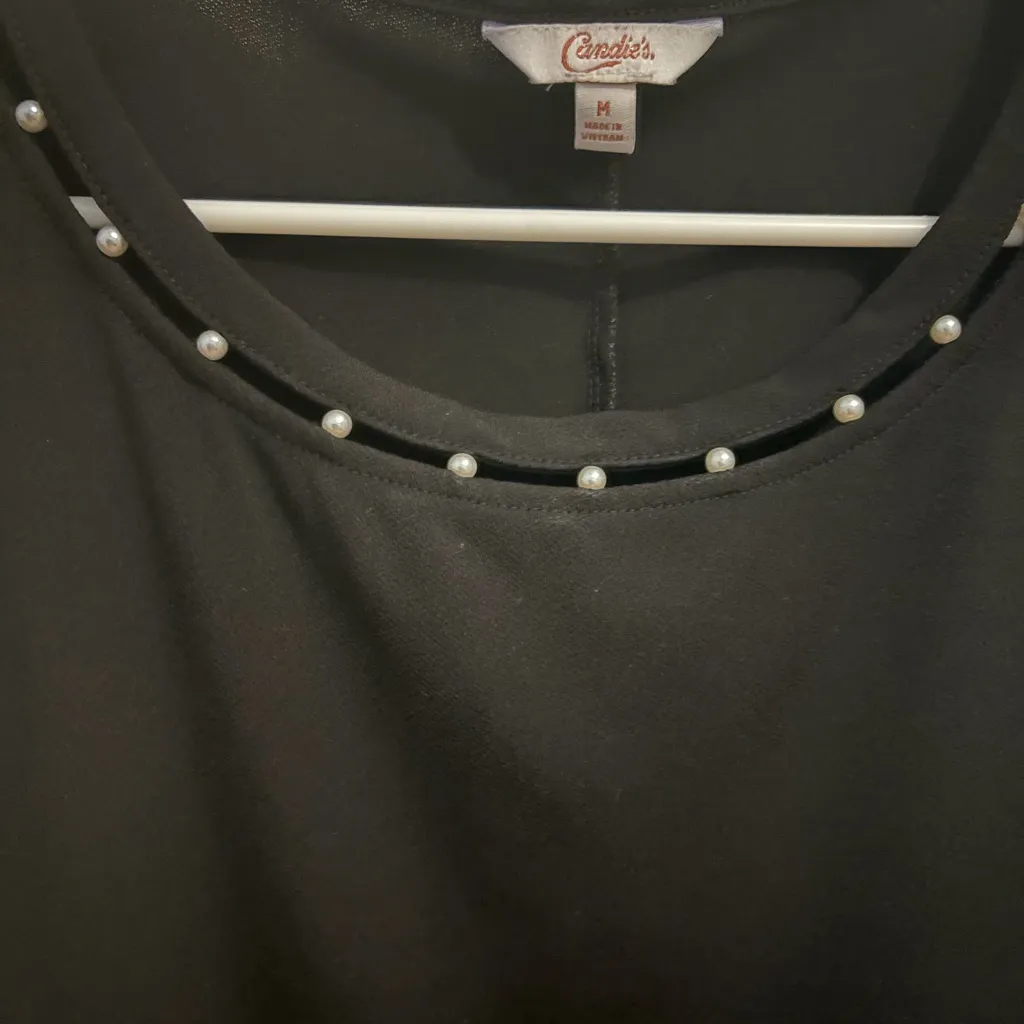 Candie's  Black Blouse with Pearl Details - Image 3