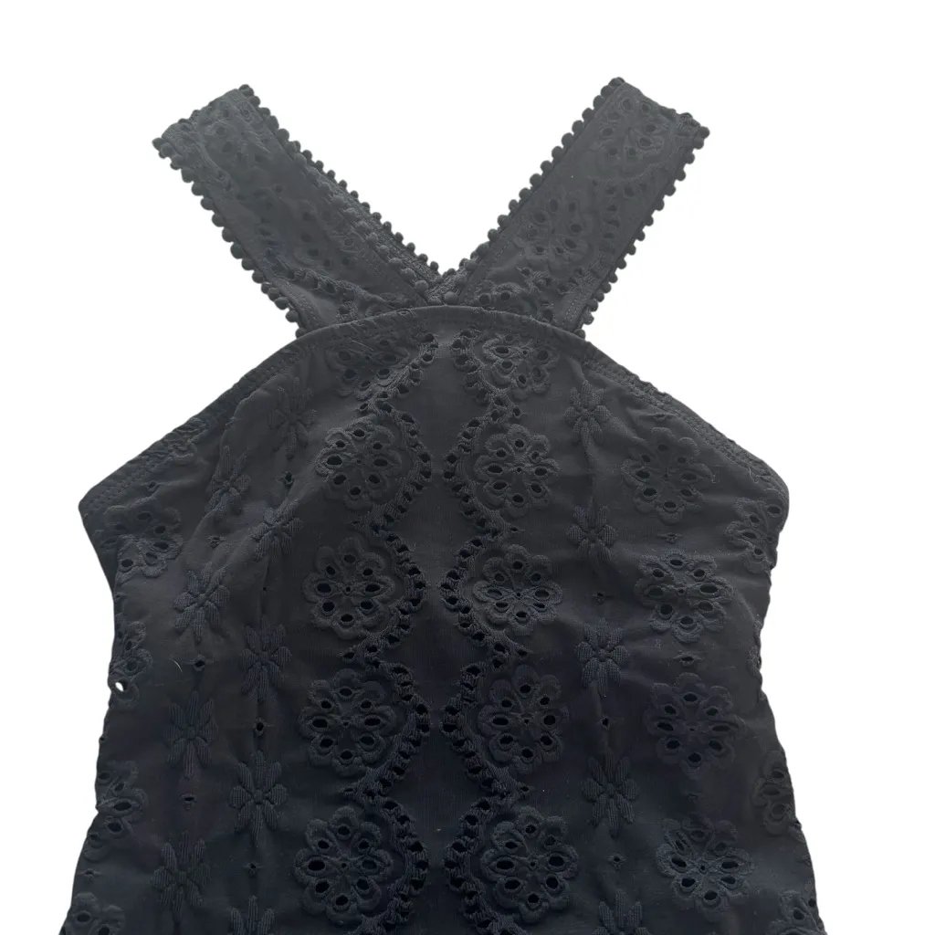 Shoshanna Black Embossed Stretch Eyelet High Neck One Piece Swimsuit Zero 0 XS - Image 5