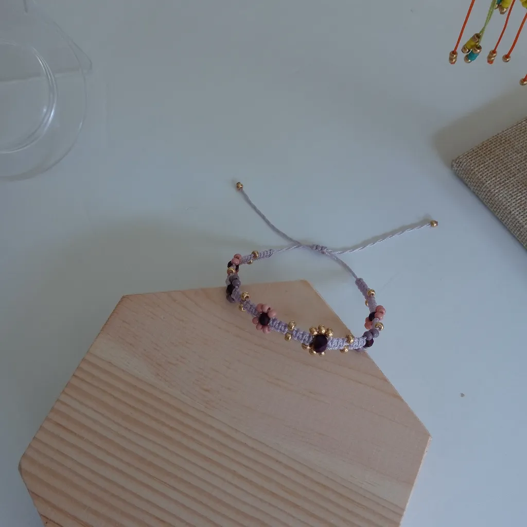 Bracelet Flower Hand Made Adjustable Pink - Image 4