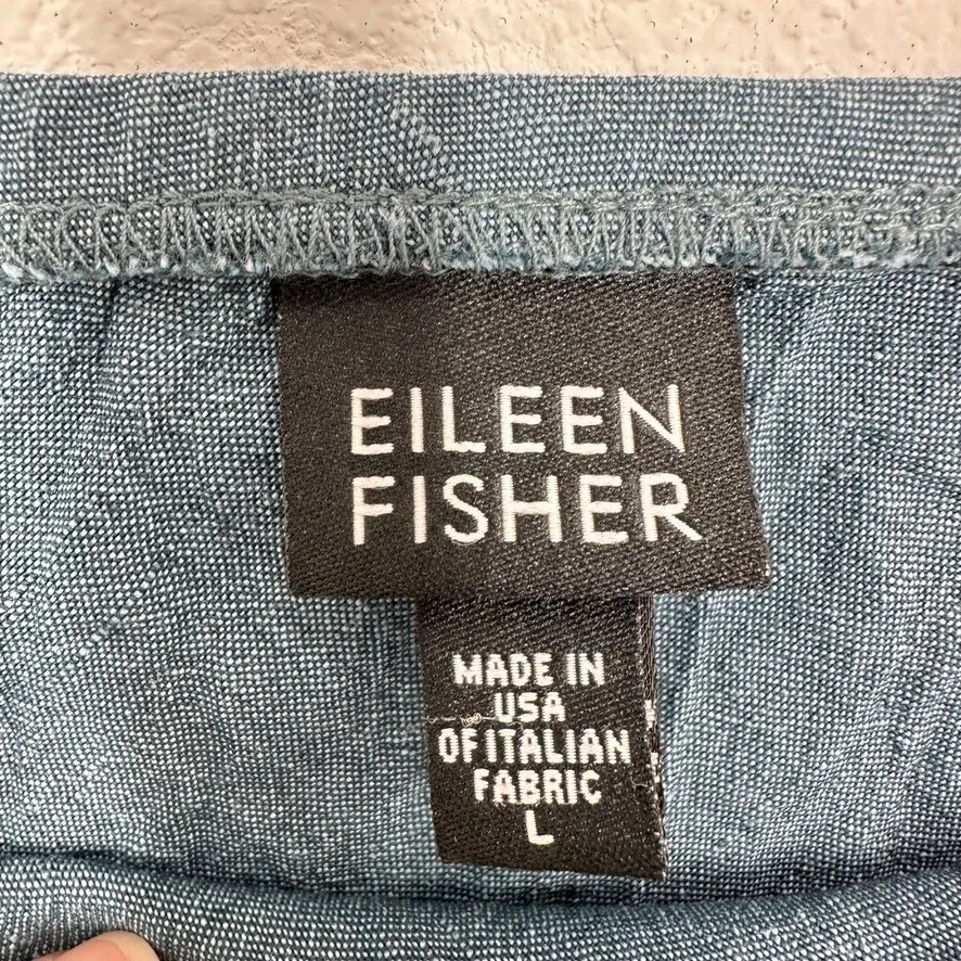 Eileen Fisher Midi Skirt Blue Teal Textured Linen Viscose Blend Size L Lagenlook - Image 5