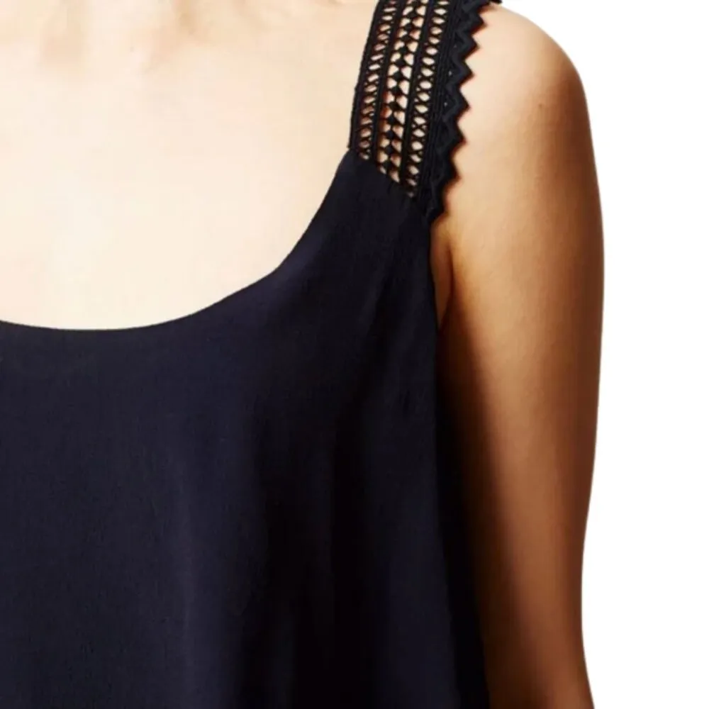 Maeve Anthropologie Tisana Mini Dress Women's 0 Navy Crochet Ruffle Neutral Boho - Image 3