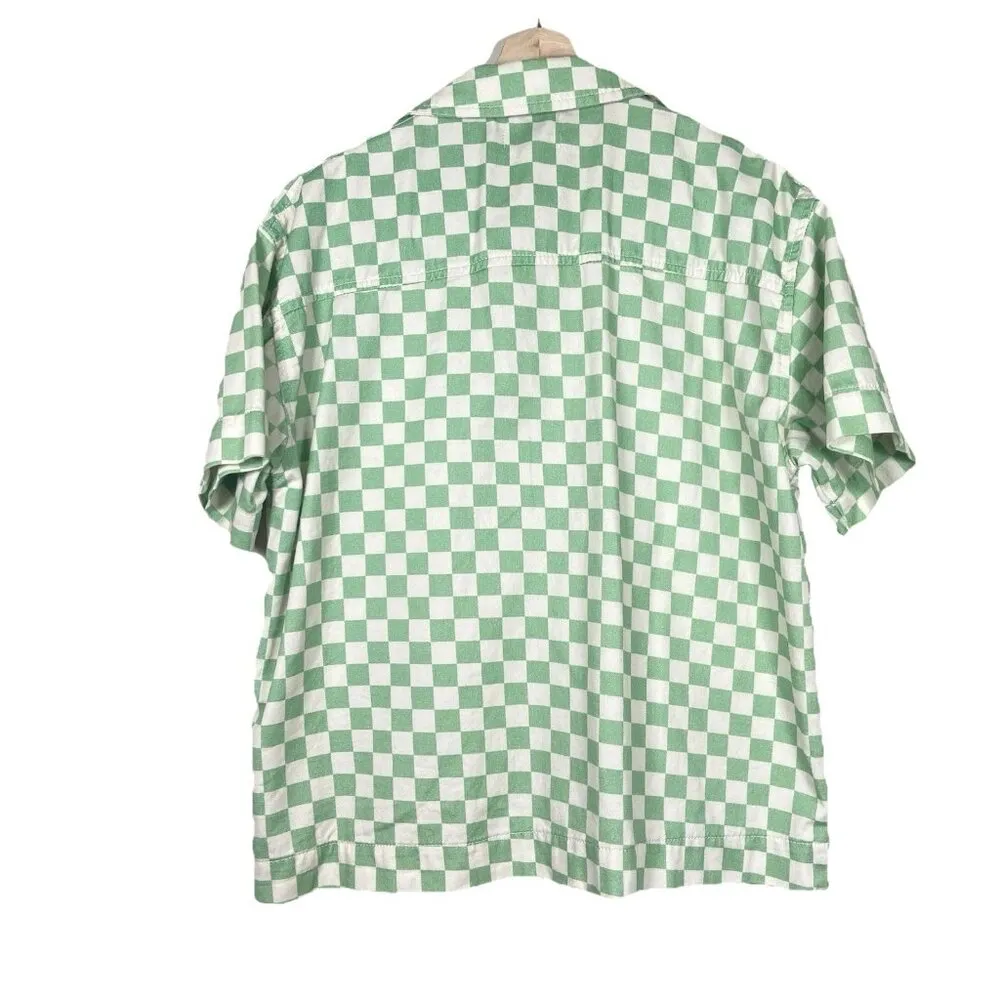 Topshop Green White Checkerboard Camp Style Boxy Shirt Size 4-6 - Image 5