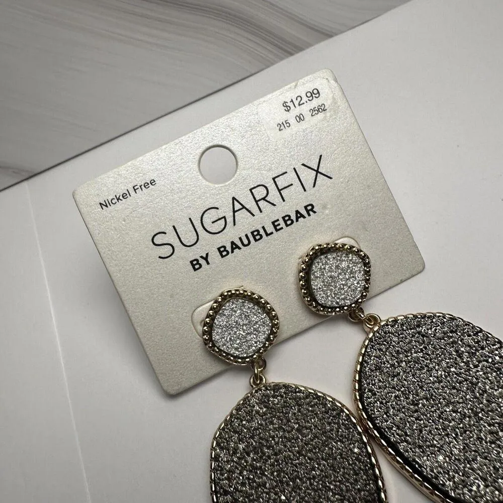 Sugarfix By Baublebar Gold Tone Grey Pierced Dangle Drop Earrings NWT - Image 3