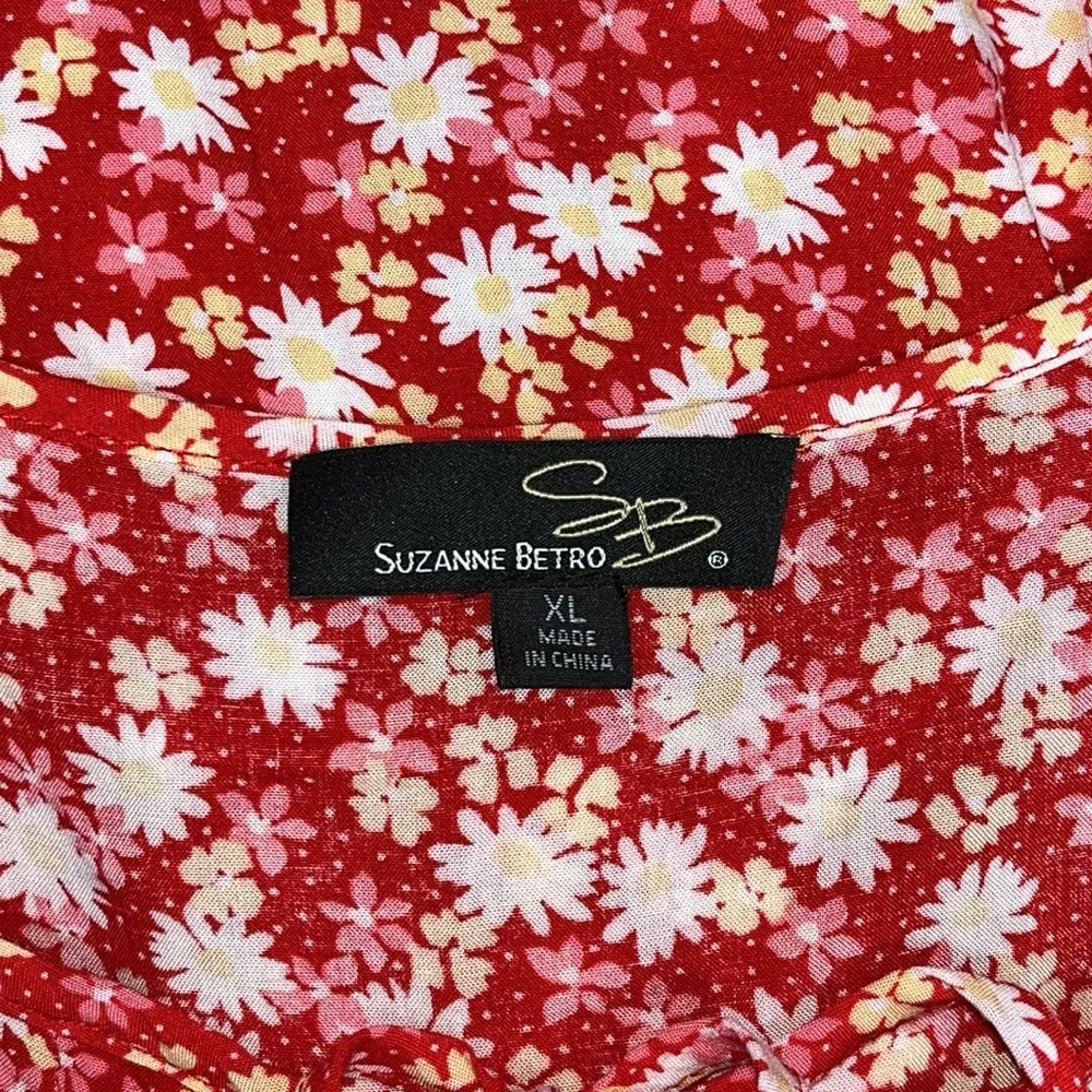 SB Suzanne Betro Size XL Red Floral Print Keyhole Peasant Shirt Top - Image 5