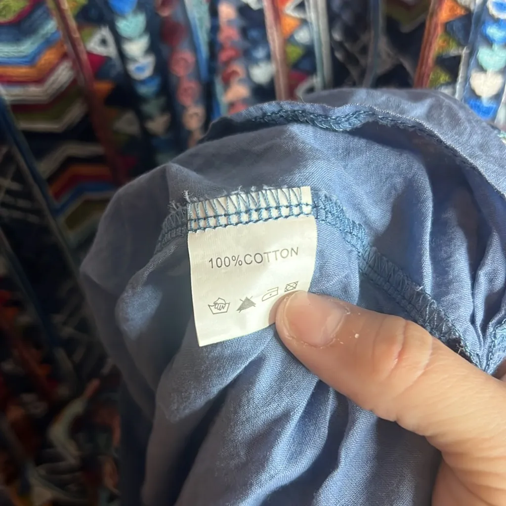 Velzera Embroidered Flare Sleeve Tunic Dress Geometric Tassle Cotton Coastal L - Image 10