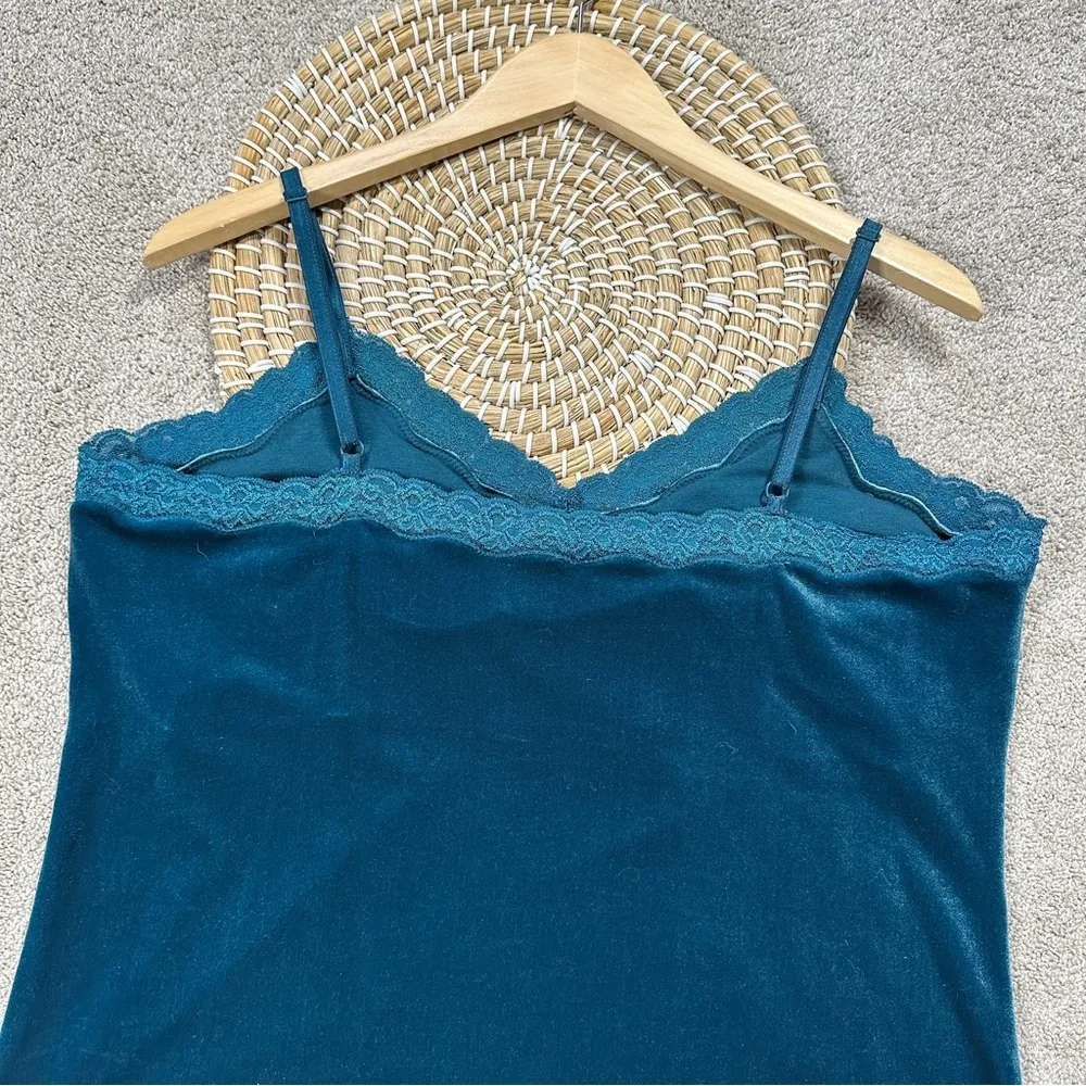 Coldwater Creek Velour Velvet Lace Trim Cami Tank Top V-Neck Fairy Green Blue 1X - Image 6