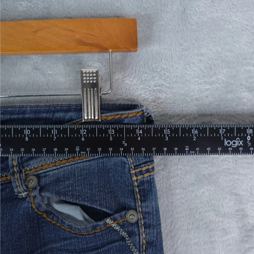 Rue 21 Premiere Denim Jeans Womens 1/2 Blue Button Fly Flap Pockets Low Rise Y2K - Image 8