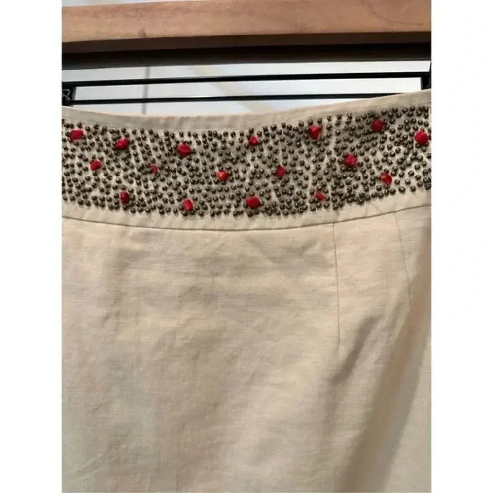 Evelyn skirt‎ LINEN Rayon Beige beadded Natural Skirt Red Size 8 - Image 2