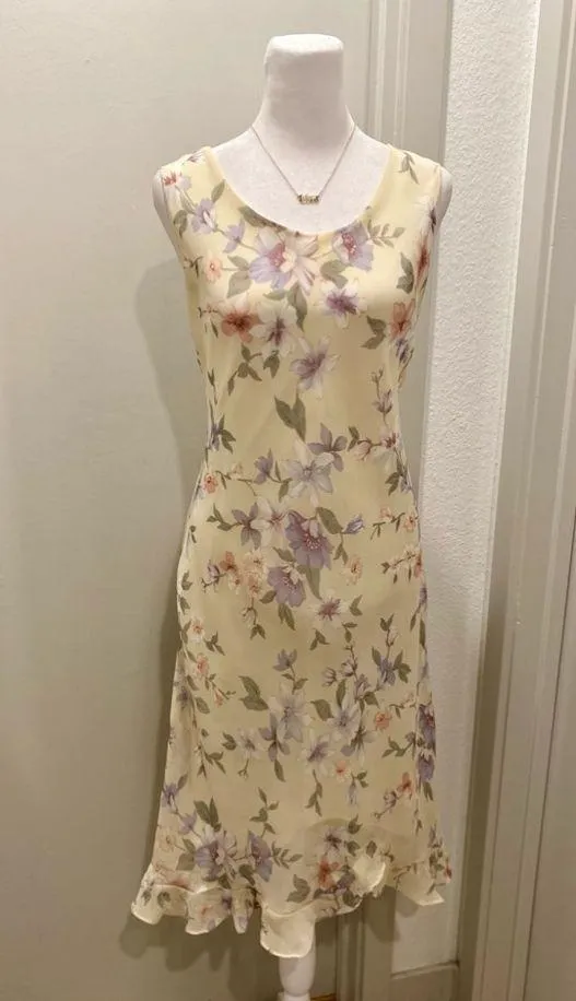 VTG 90s R&K Originals Cream & Pastel Spring Floral Midi Maxi Sleeveless Dress - Image 11