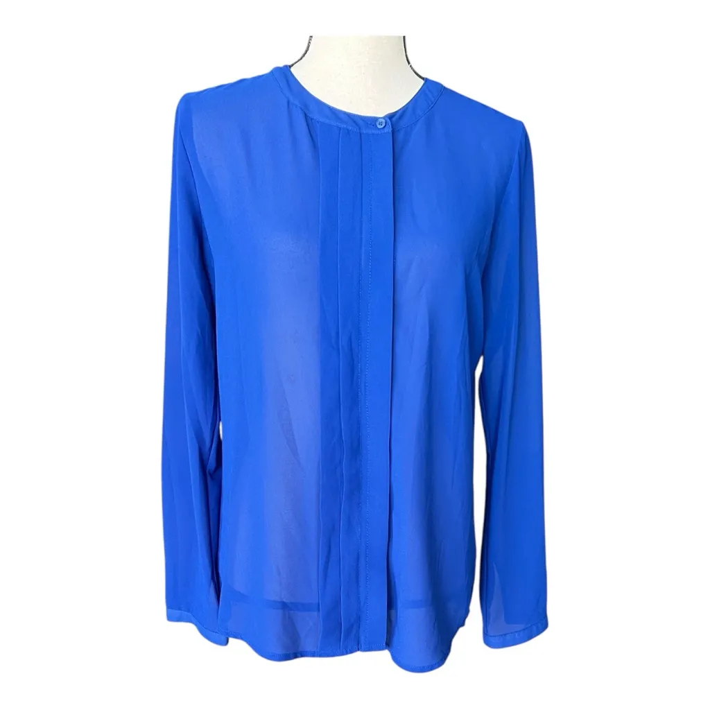 Olive & Oak Vibrant Blue Pleated Front Buttoned Blouse Size S - Image 5