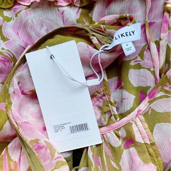 NWT Likely Dress Olive Green Pink Floral Hadi Long Sleeved Ruffled Dress Size 8 - Image 11