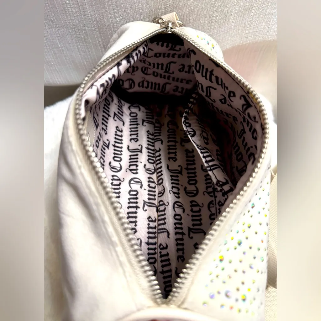 NEW Juicy Couture White Fuzzy Crystal Roll Crossbody Bag - Image 9
