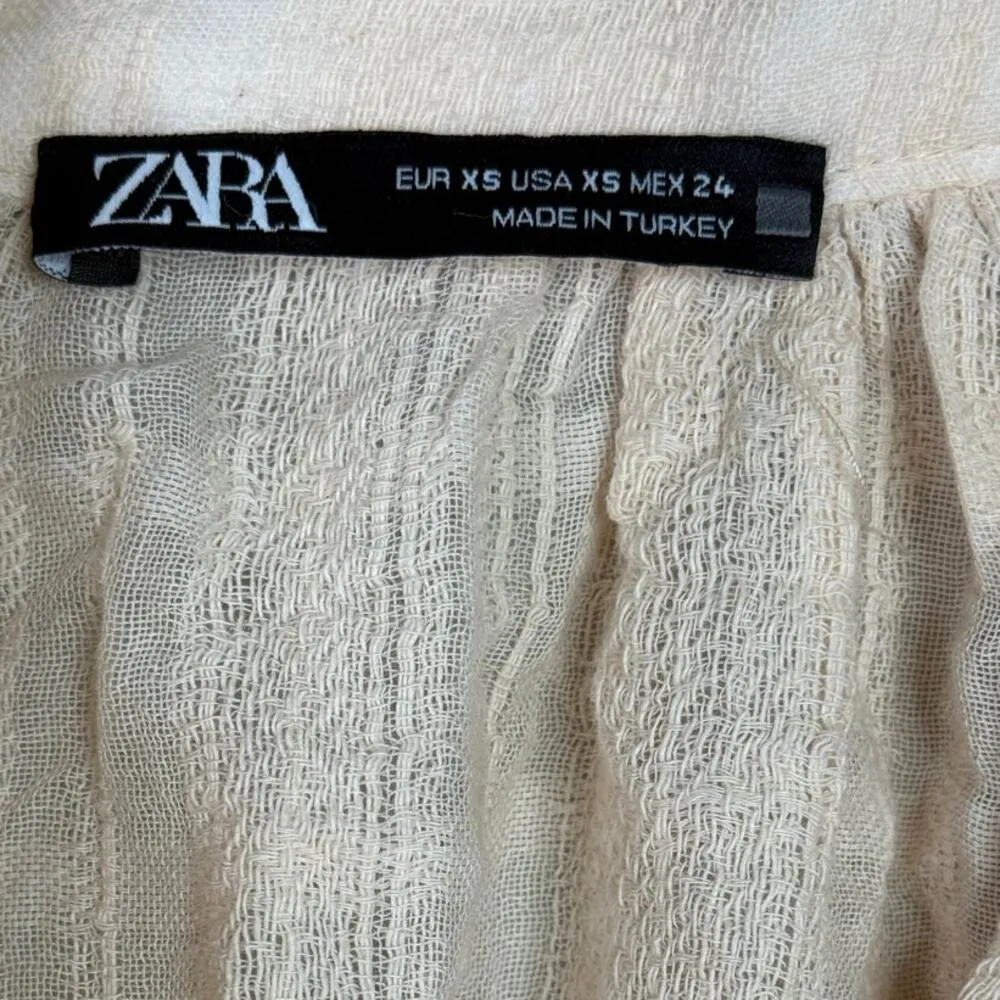 Zara Long Sleeve Oversized Flowing Loose Semi Sheer V Neck Blouse XS Soft Peach - Image 9