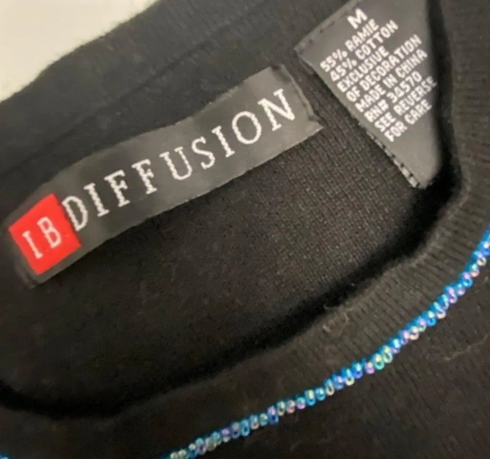 IB Diffusion Floral Embellished Beaded Sweater Black Size M - Image 4