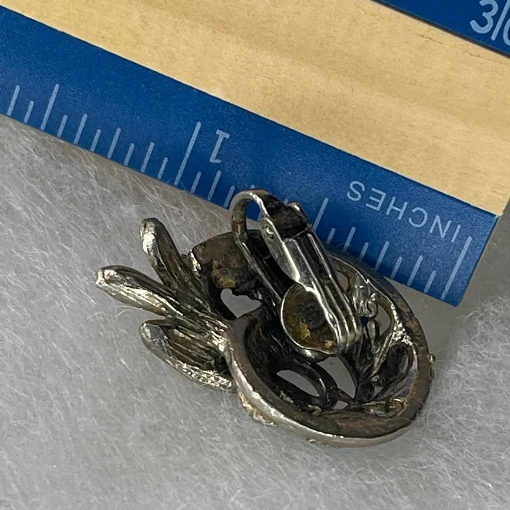 Vintage Midcentury Southwest style ornate faux turquoise clip earrings. Silver - Image 7