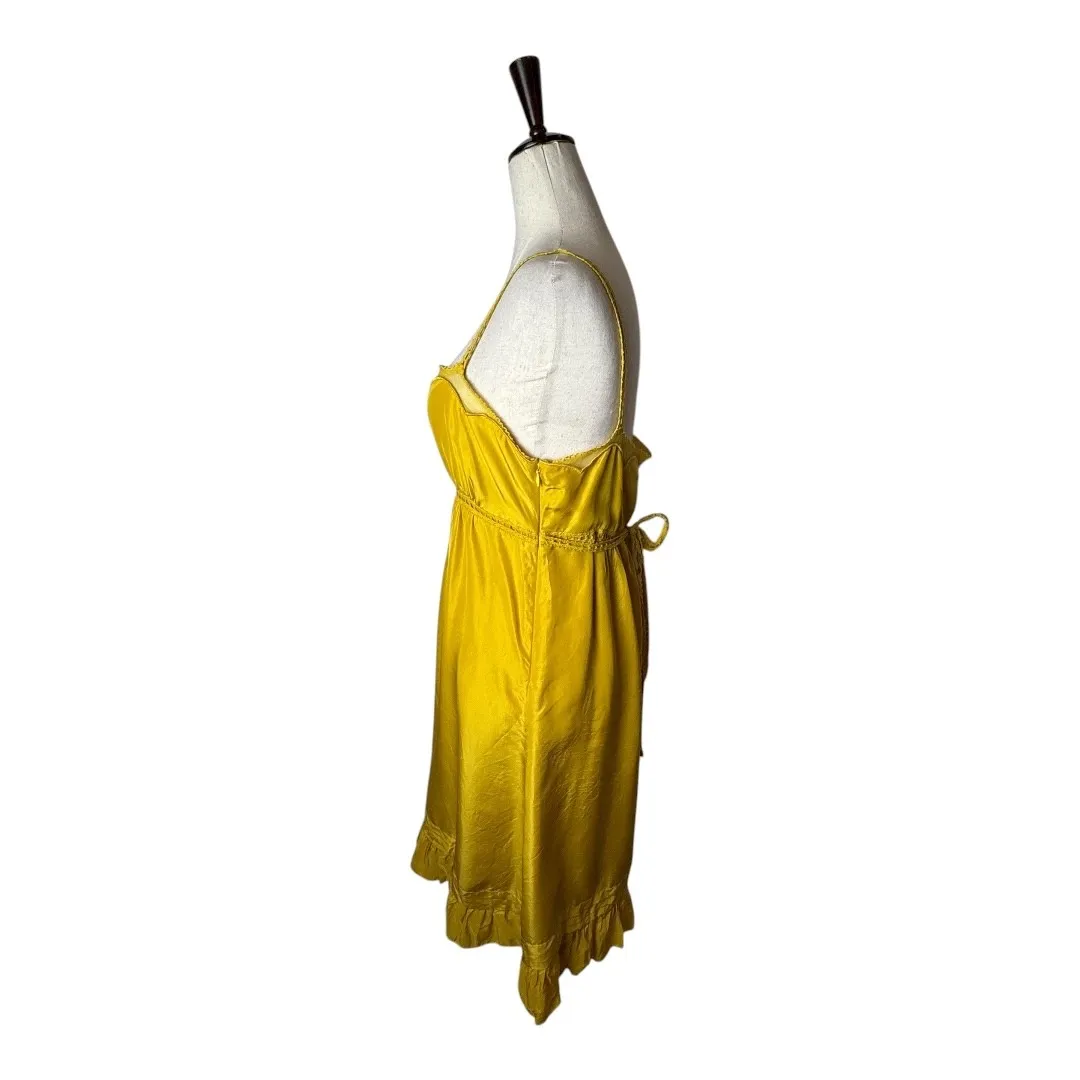 Viola Dress Women 6 Yellow Silk Mesh Trim Crochet Tie‎ Waist Midi Boho Cottage - Image 7