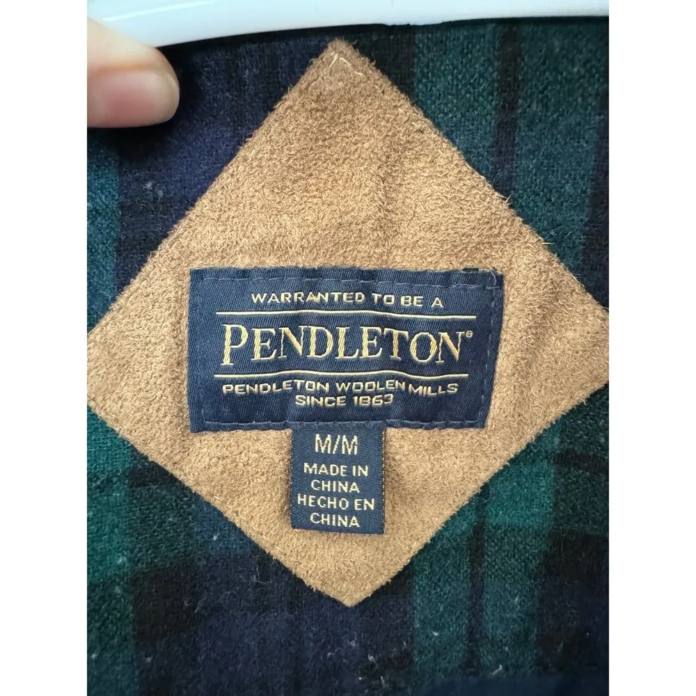 Pendleton Woolen Mills Sherpa Plaid Blue Full Zip Jacket Womens Size Medium - Image 4