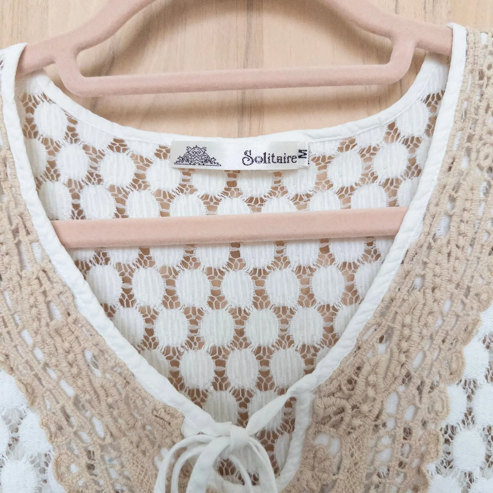Solitaire Womens Lace Crochet Top Size M Ivory Sheer Boho Cottage Beach Festival - Image 5
