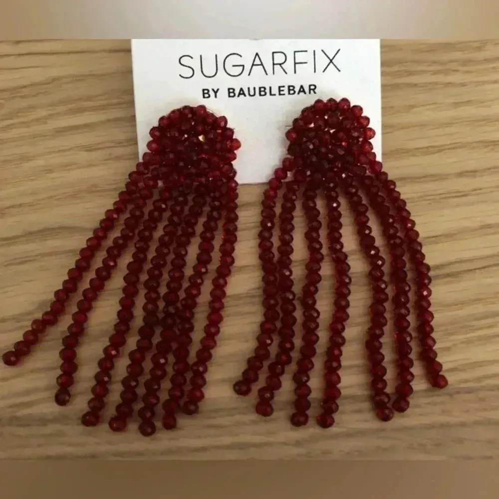 🆕Burgundy Beaded Tassels Earrings🆕 Red - Image 4