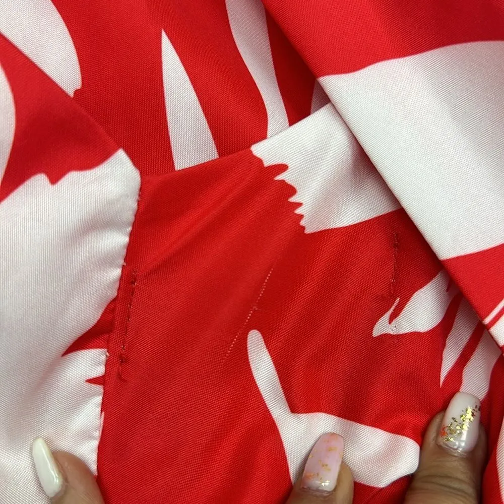 The MIA Maxi Dress tie back halter Neck Tropical print Red/white Sz Small - Image 6