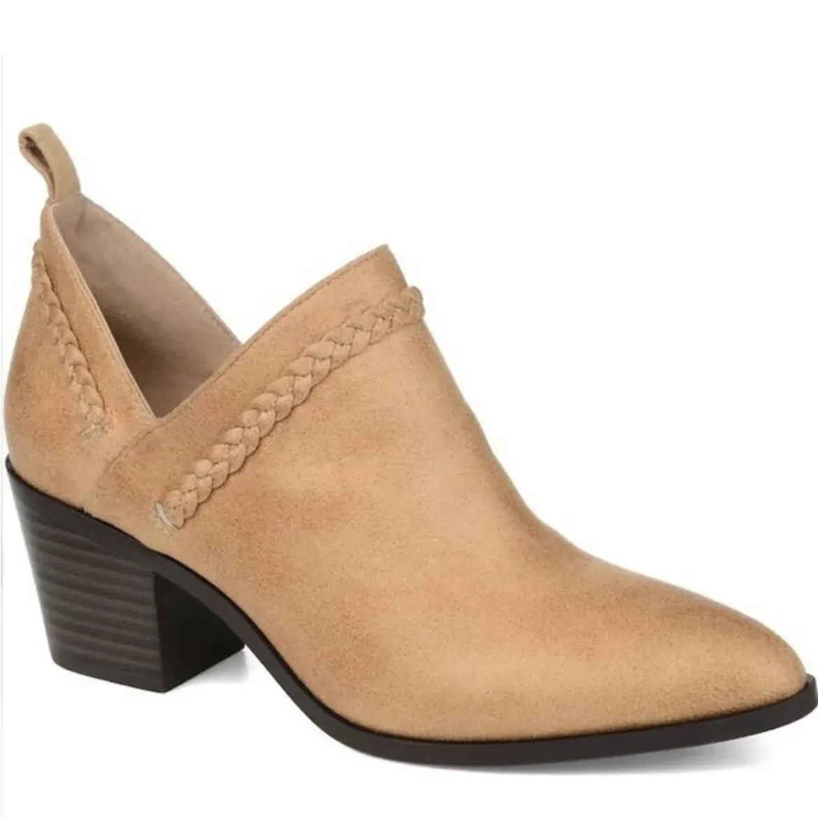 JOURNEE COLLECTION Sophie Braided Strap Bootie, Block Heel, Tan, Size 8.5 NWT - Image 8
