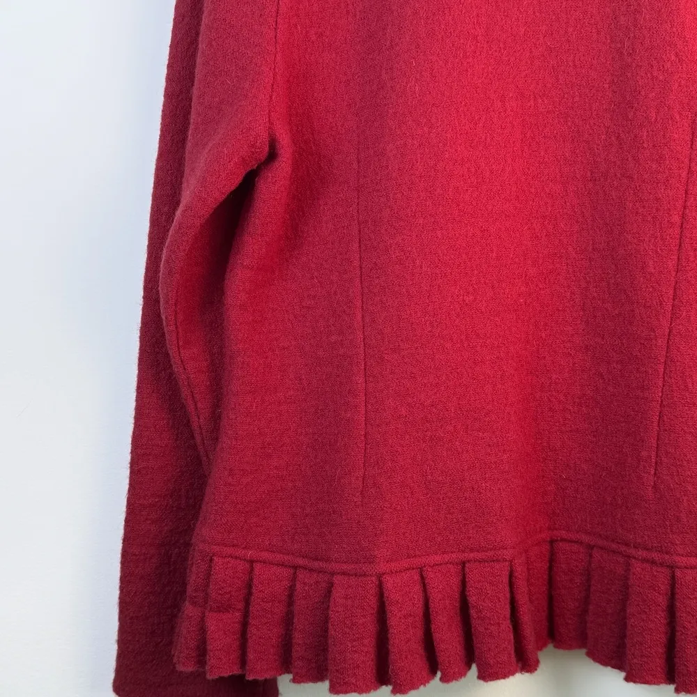 Susan Bristol Red Boiled Wool Ruffle Hem Jacket Cardigan Zip Front M‎ - Image 10