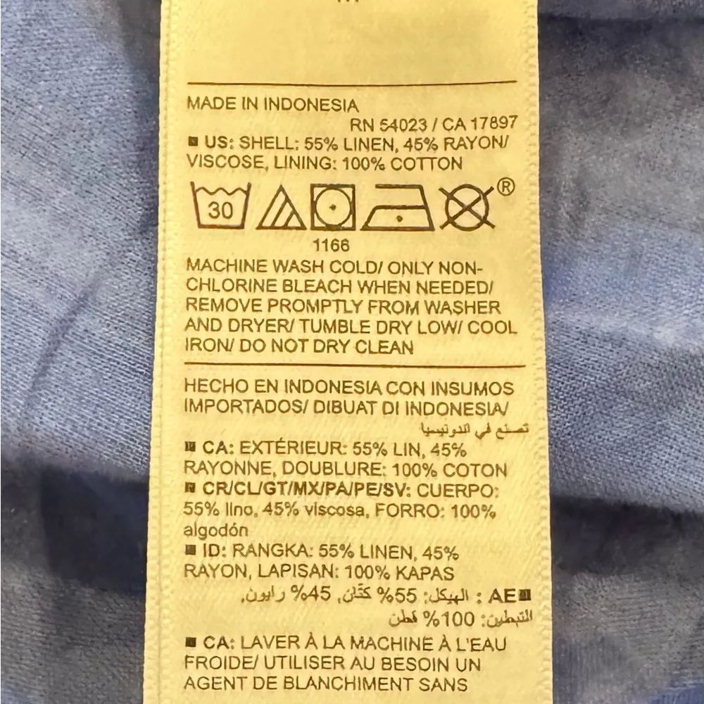 NEW Old Navy Blue Striped Linen Effortless Denim Puff Sleeve Coastal Wrap Stripe - Image 7