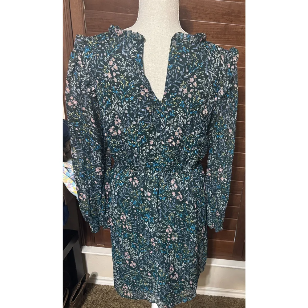 Loft Green Floral Dress sz 4 Smocked Cottagecore Fairy Ditsy Prairie Mini - Image 5