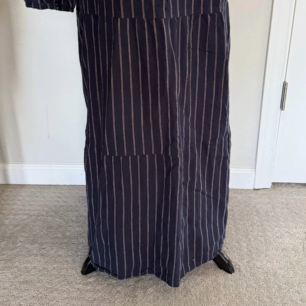 Pietsie San Pancho Striped Navy Linen/Cotton Maxi Dress Size Large Blue - Image 6