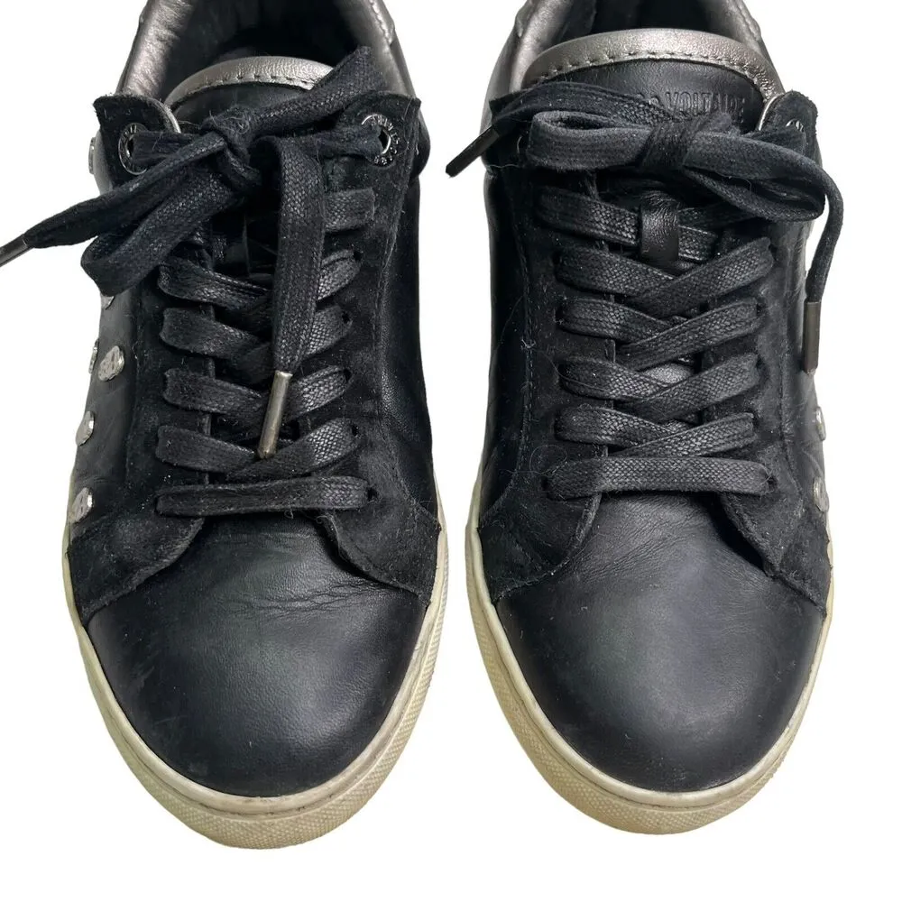 Zadig & Voltaire Zv1747 Skull Sneakers Women’s Size 6 Black Leather Studded Shoe - Image 14