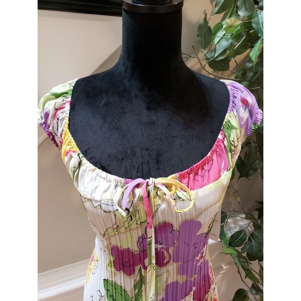 Sunny Leigh Women's Multi Floral Drawstring Neck Sleeveless Knee Length Dress L - Image 7