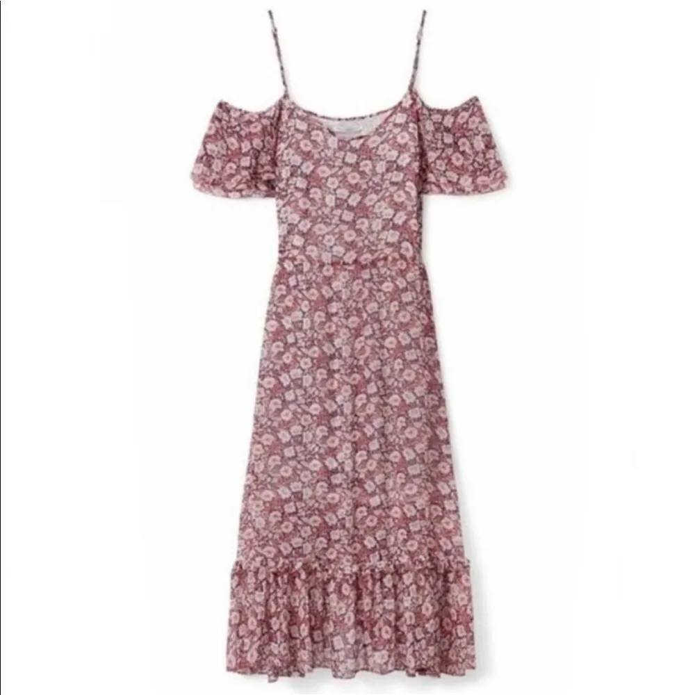 Buffy Poppy Floral Cold Shoulder Midi Dress Size Medium - Image 4