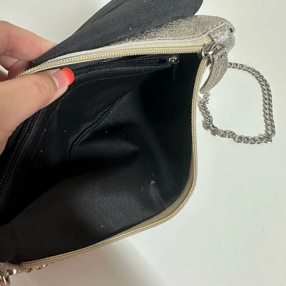 Street Level Silver Metallic Leather Crossbody Purse Clutch Holiday NYE Sparkly - Image 7