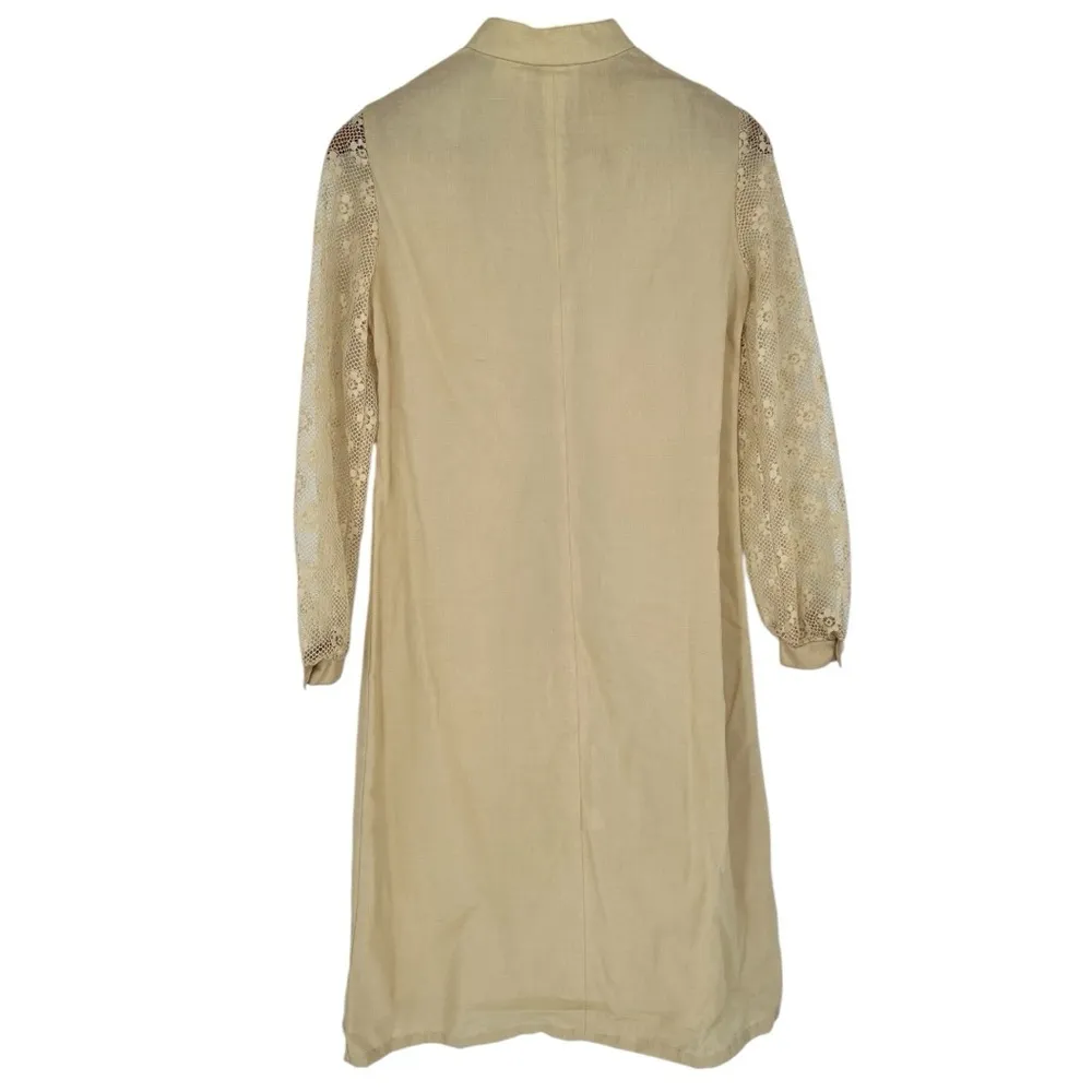 Leslie Fay 50’s Vintage Cream Floral Lace Trim High Neck Collared Dress - Image 6