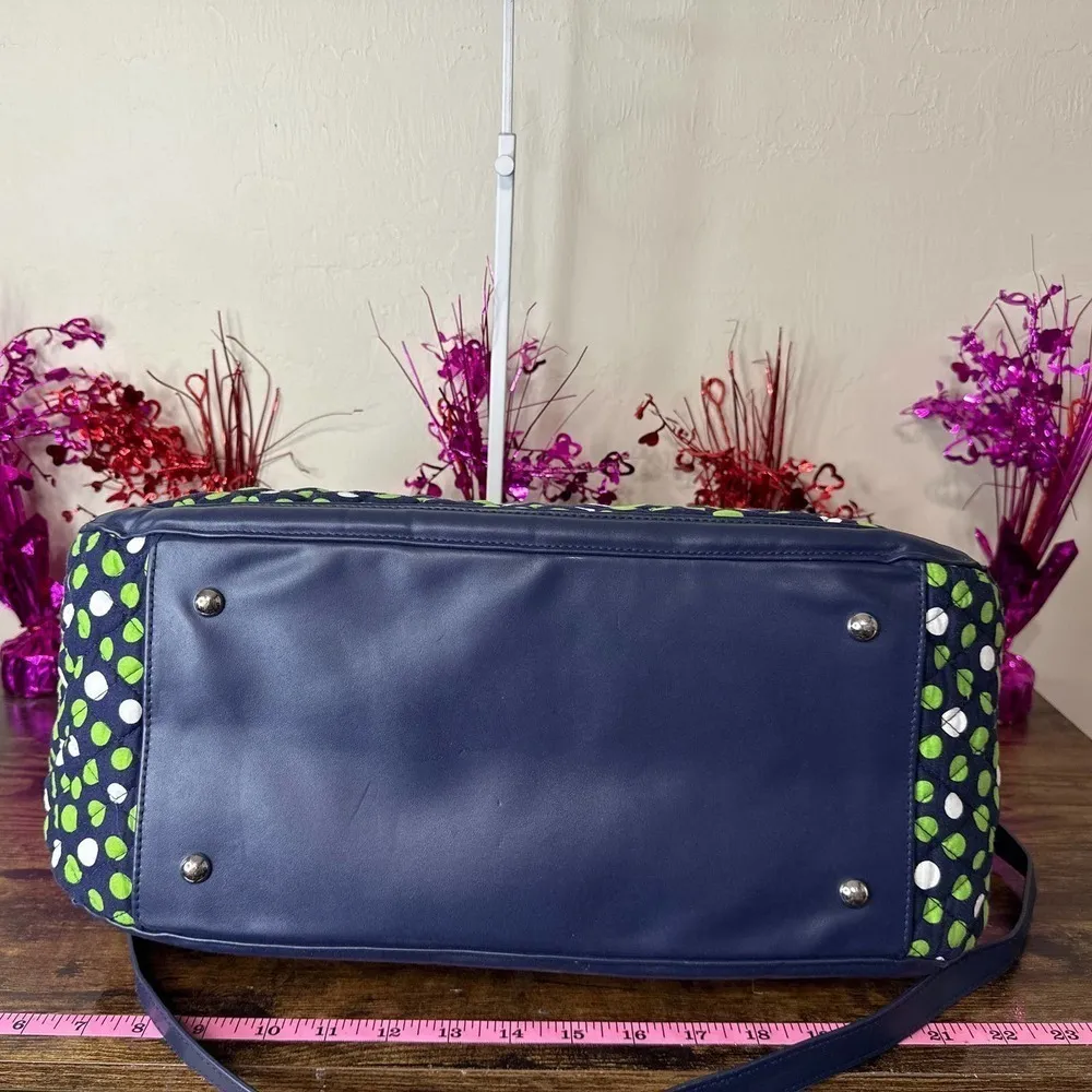VERA BRADLEY Lucky Navy. Green, and White Dots Trimmed Satchel Tote with strap - Image 3
