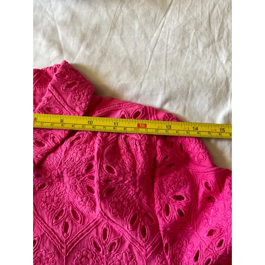 Sezane Sol hot pink Eyelet cotton Mini Dress Size34  bust34 US2 - Image 8