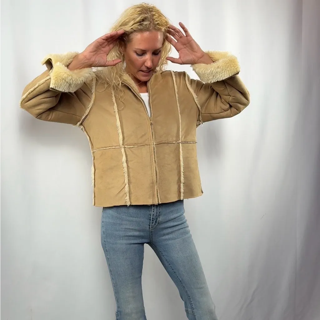 Y2K Moda International Faux Shearling Faux Suede Jacket in Light Brown Size S Tan - Image 4