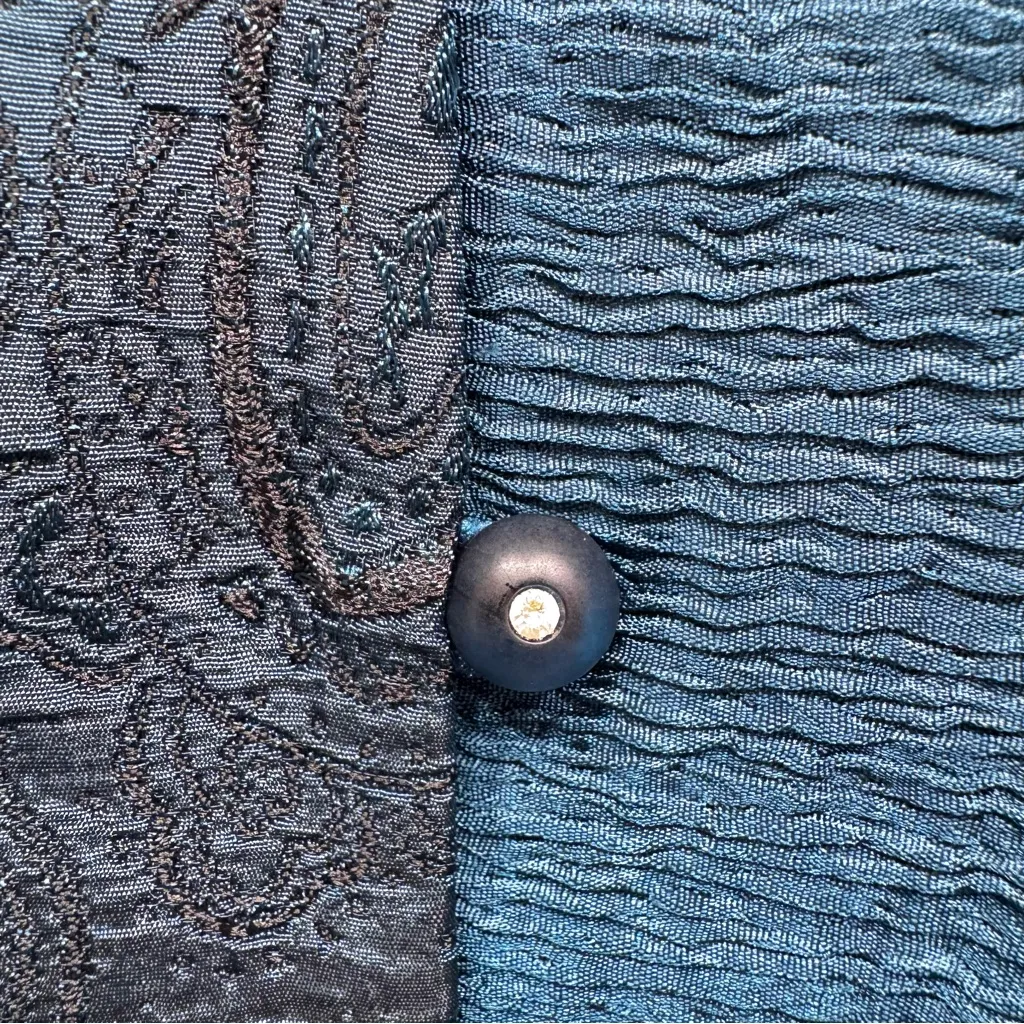 Vintage Deep Teal Turquoise Velvet Satin Patchwork Long Sleeve Button Front Top Blue Size 18W - Image 5