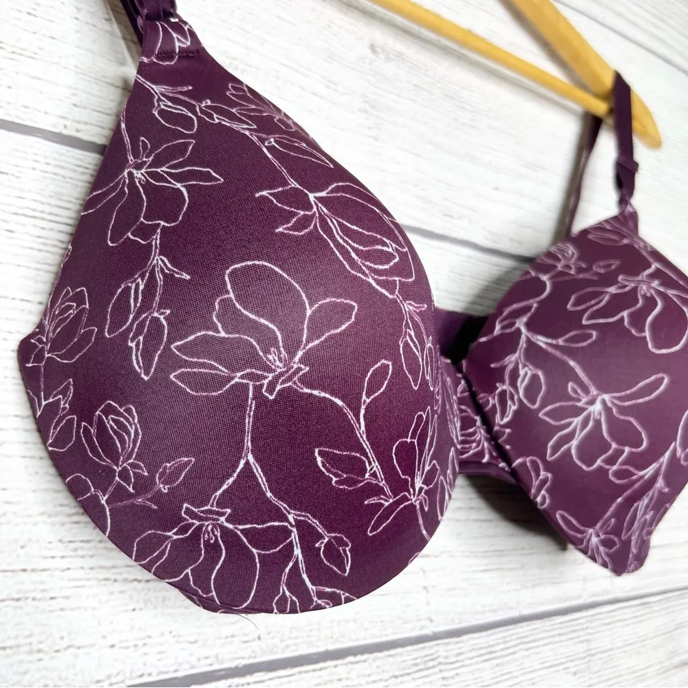 Warners This is Not a Bra Tailored Underwire Contour Bra Size 36DD Purple Floral - Image 5