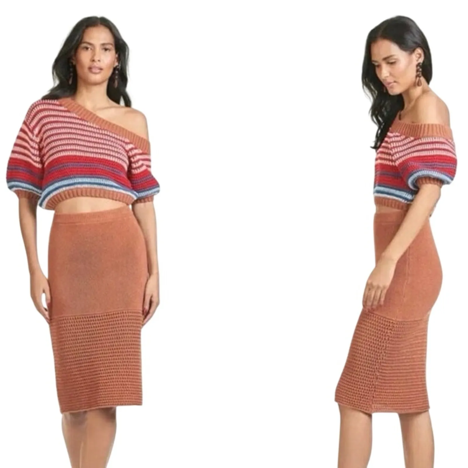 SACHIN + BABI Stripe Crochet “Jennie” Crop Sweater Size M New w/ Tag MSRP $250 - Image 4