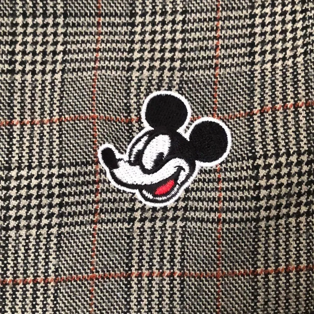 Disney X Forever 21 Size S Micky Mouse Plaid Crop Long Sleeve Button Up Shirt Black - Image 3