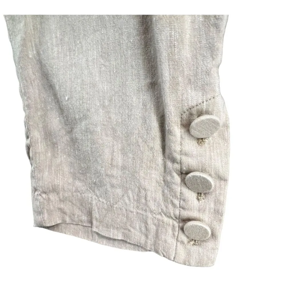 J Jill Linen Stretch Pants Women M Beige Crop Button Hem Coastal Resort Breezy Size M - Image 4