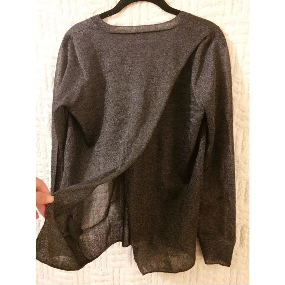 All Saints V-Neck Jumper Flip Back Grey Gray Shimmer Sweater Top 6 Small - Image 8