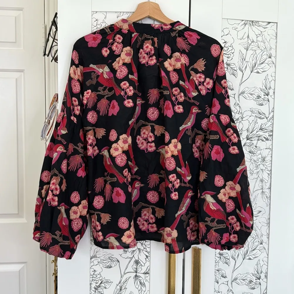 Olivia James the label Emory bird print button down Black - Image 6