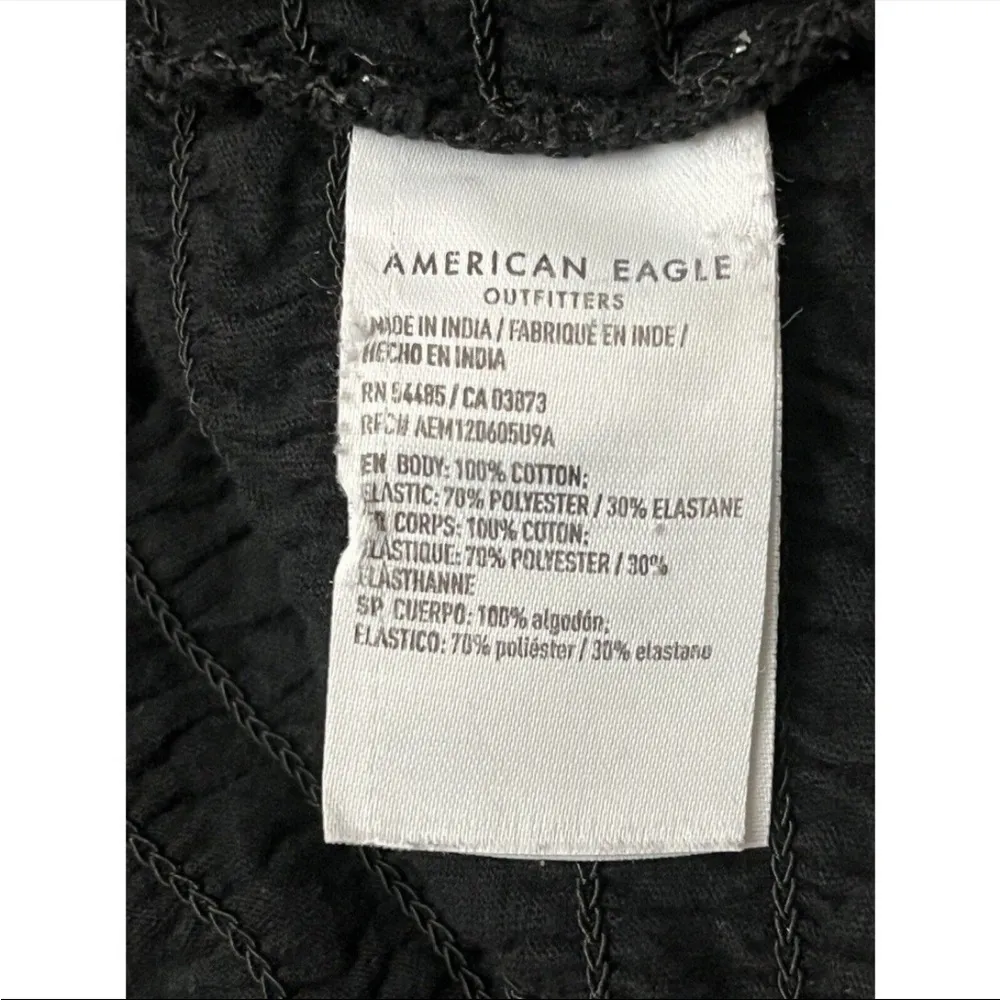 American Eagle Black Smocked Crop Top S | Ruffle Lettuce Hem Grunge Boho Biker - Image 10