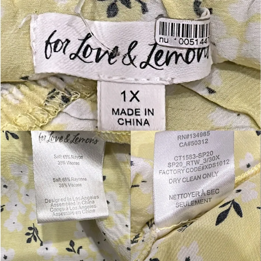 For Love & Lemons Yellow Chrysanthemum Tiered Tie-Front Blouse Coquette Cottage - Image 12