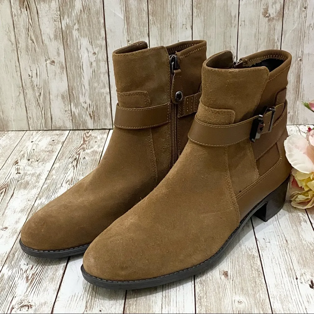 Isaac Mizrahi  Saran Cognac Brown Suede Booties 8 - Image 16